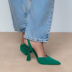 Zara Green Slingback High Heel Shoes